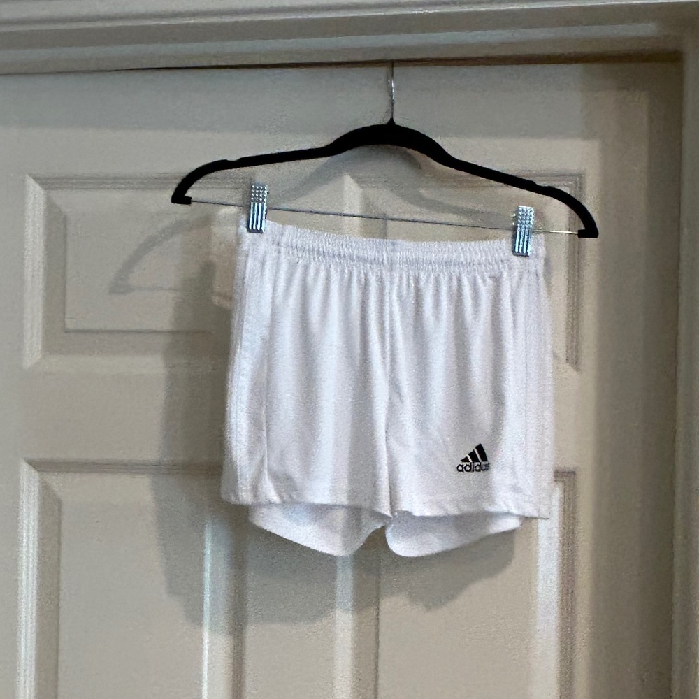 Kids white Adidas soccer shorts